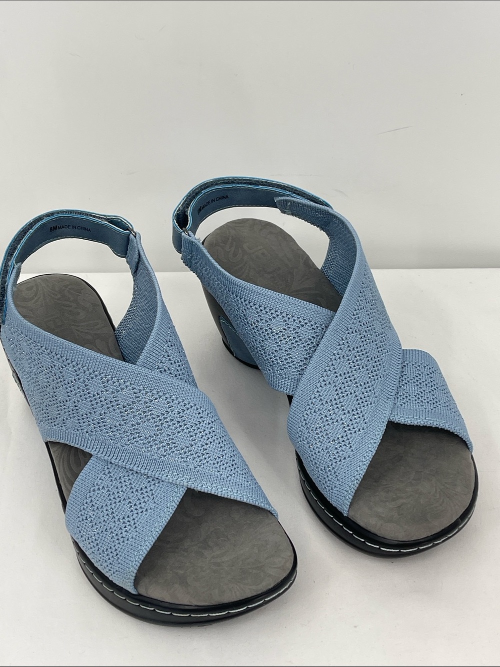 JBU ALYSSA WOMENS SIZE 8M Light Blue Crisscross Comfort Wedge Sandals